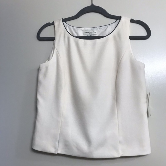 NWT Amanda Smith | Ivory 100% Wool Solid Minimalist Tank Top Blouse, 4 Petite - Picture 1 of 6